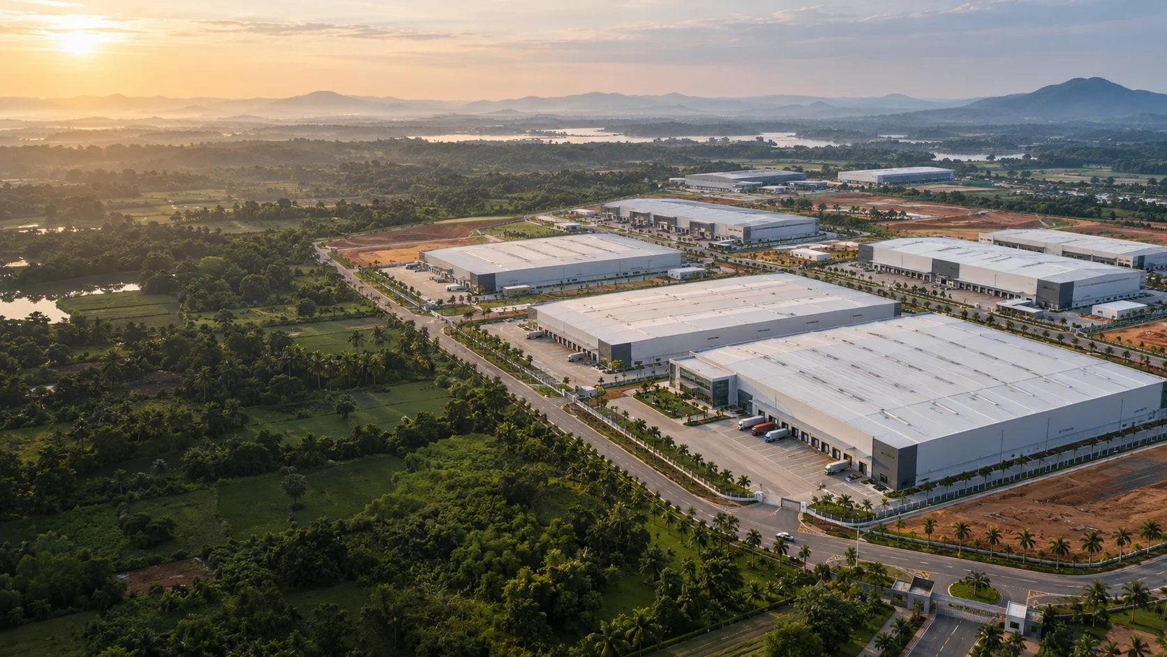 Representative aerial image of an industrial development surrounded by greenery